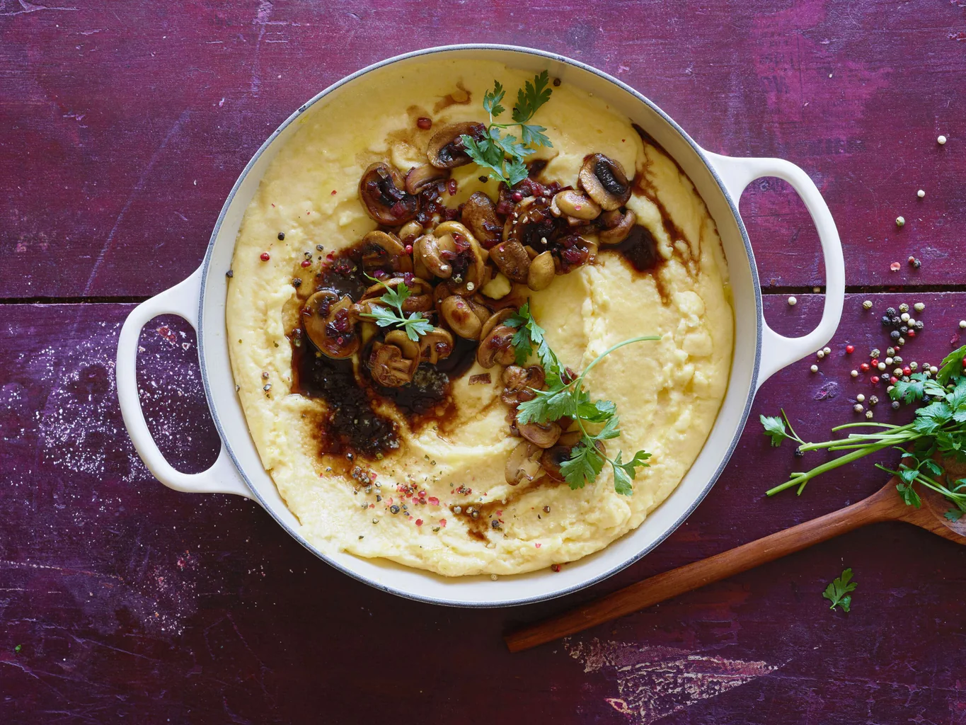 Polenta avec champignons au balsamique
