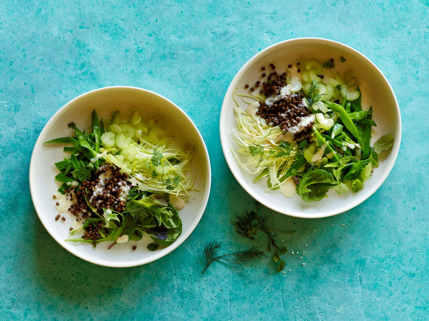 Grüner Mischsalat mit Linsen