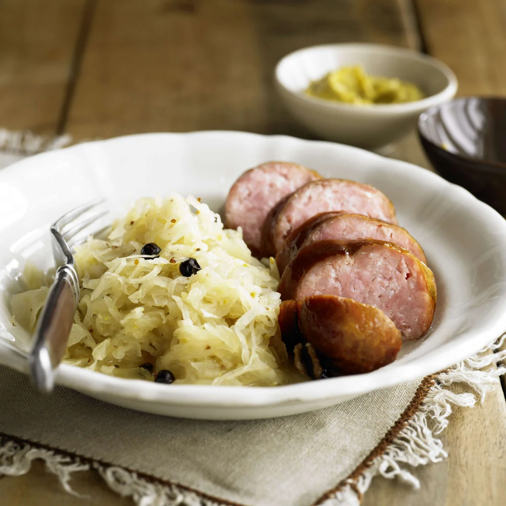Saucisson con crauti al miele e alla senape