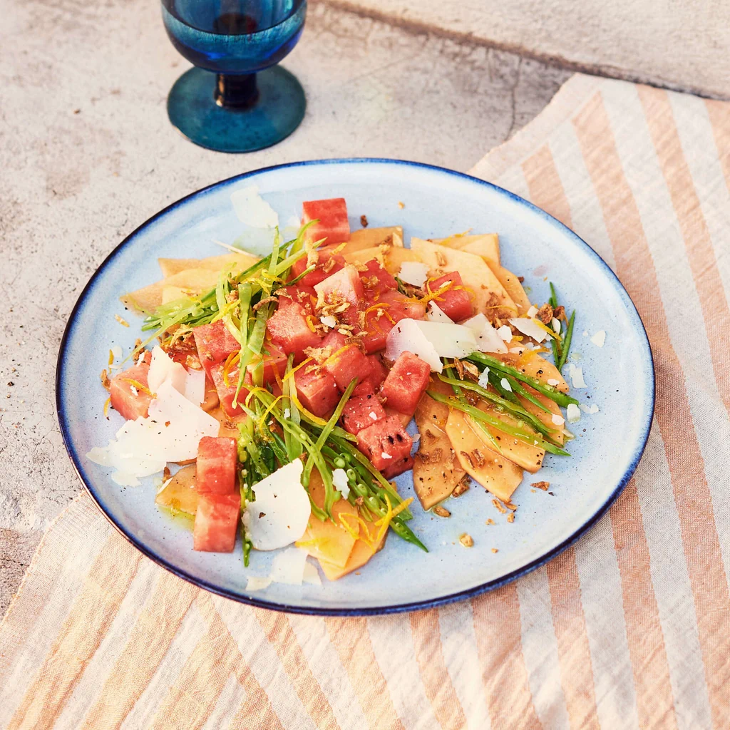 Melone con taccole e pecorino 