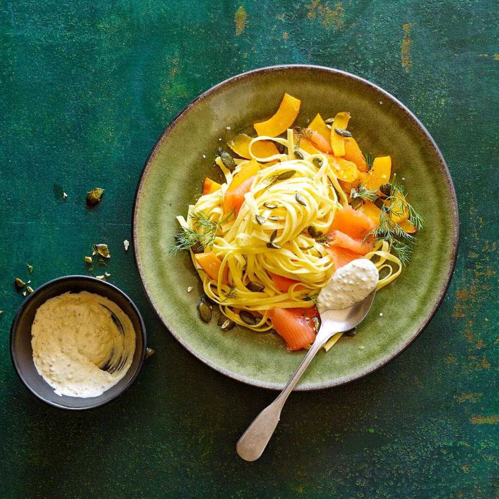 Fettuccine mit Kürbis und Rauchlachs