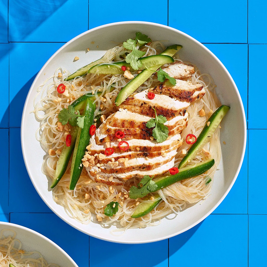 Glasnudel-Erdnuss-Bowl mit Poulet