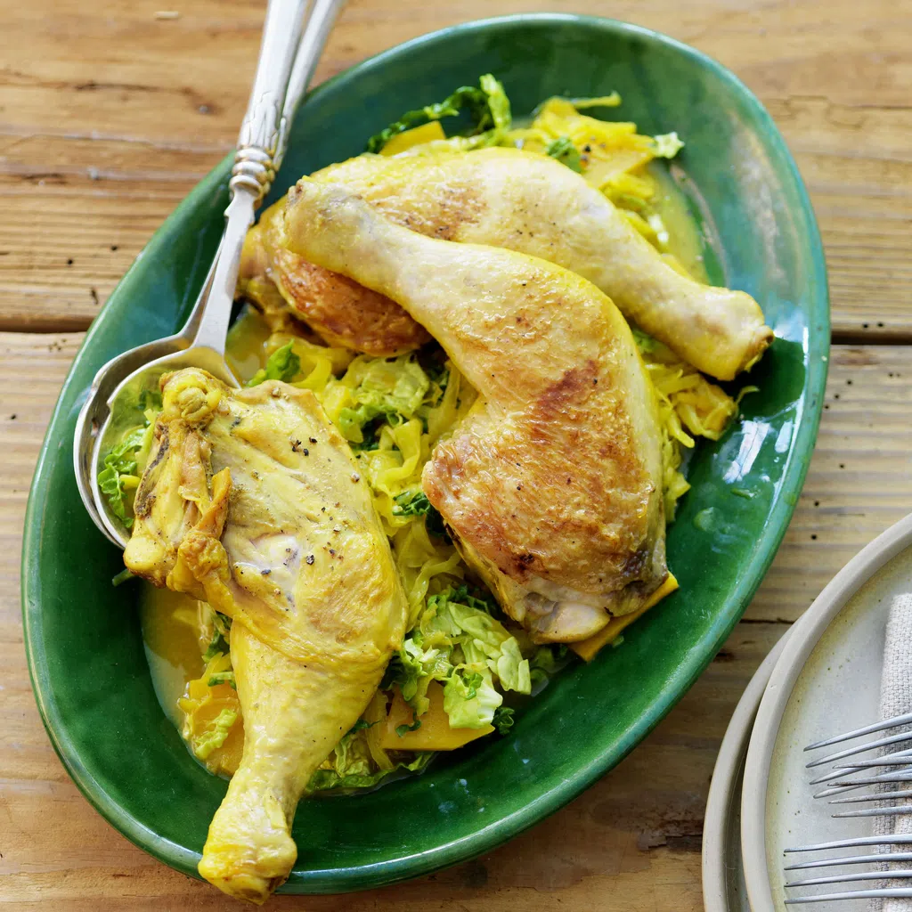 Pouletschenkel auf Kurkumagemüse