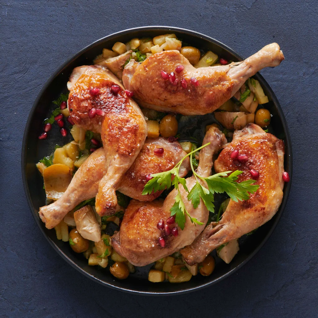 Cosce di pollo brasate ai carciofi