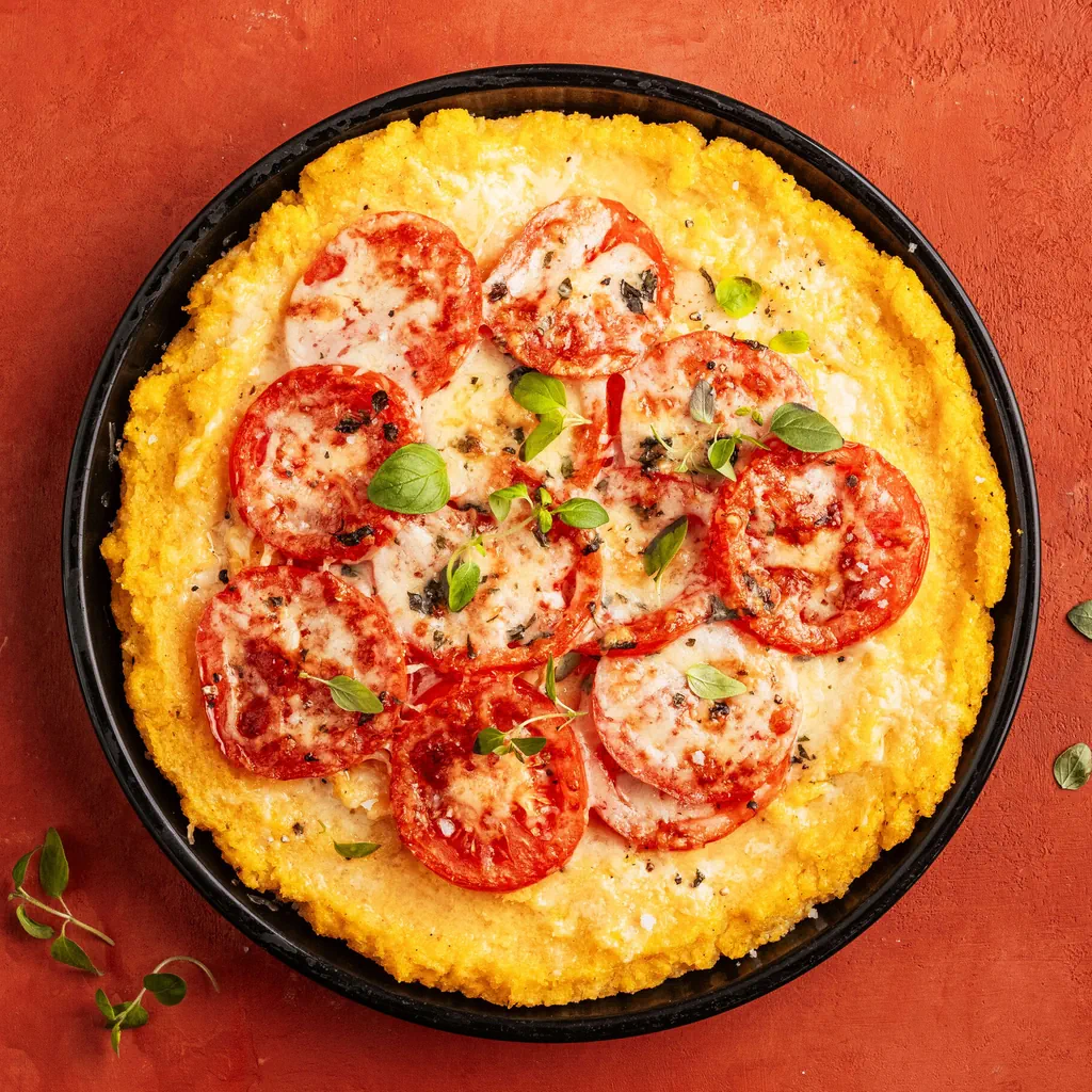 Pizza di mais con pomodori
