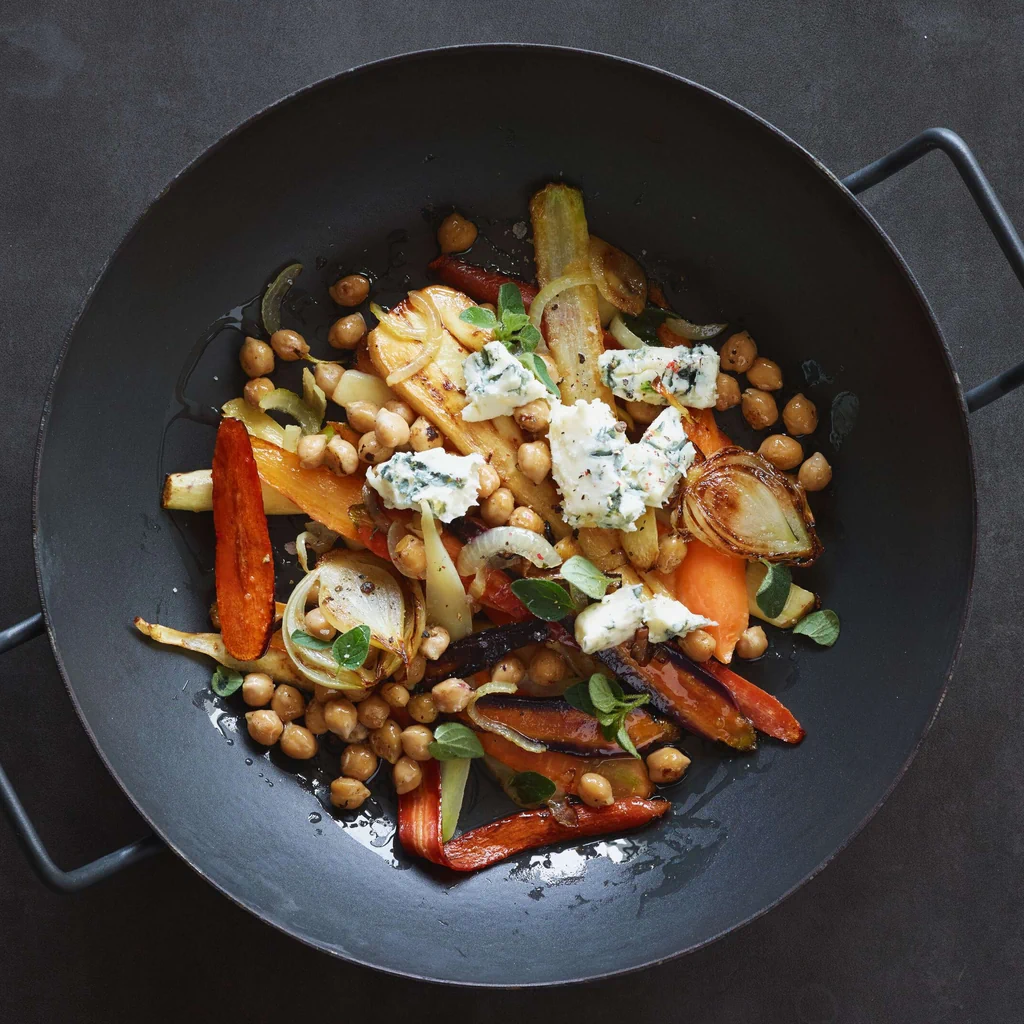 Wurzelgemüse mit Kichererbsen und Gorgonzola