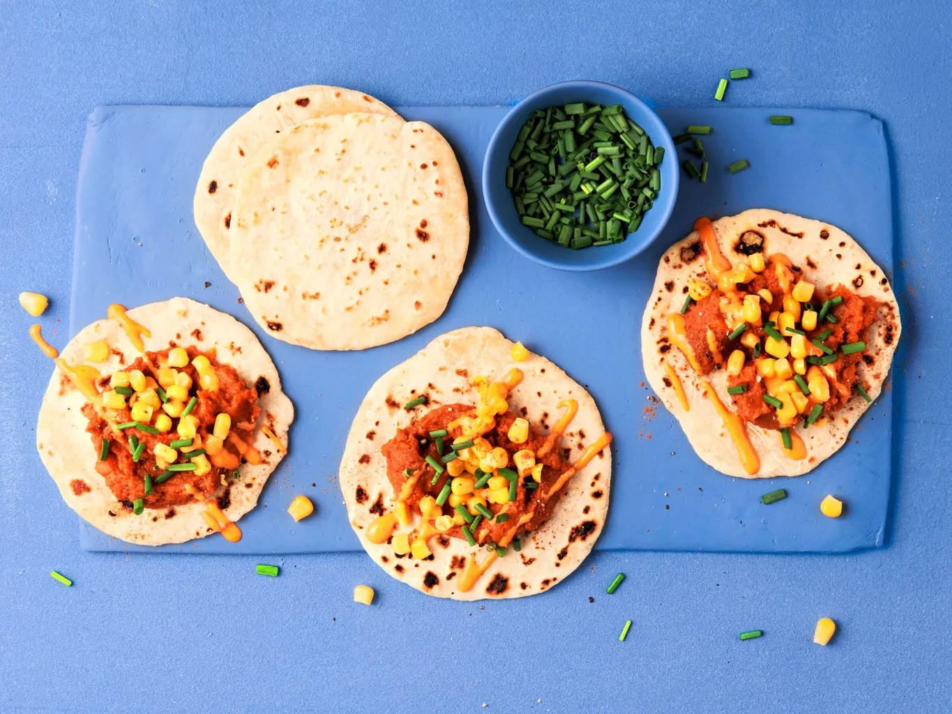 Tortillas mit Süsskartoffeln und Mais