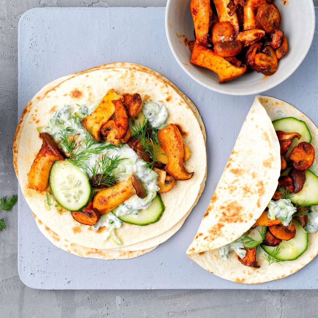 Vegane Pilztortilla mit Tzatziki
