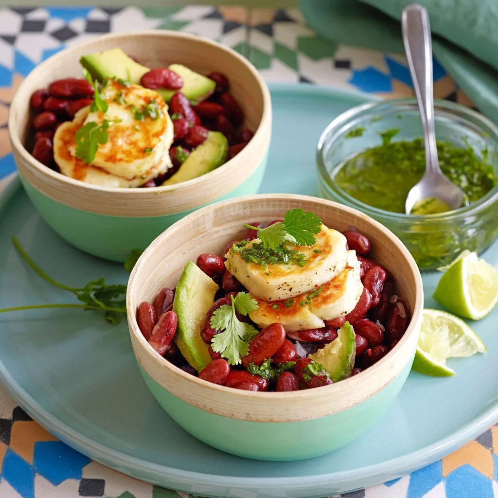 Halloumi poêlé sur salade de haricots rouges