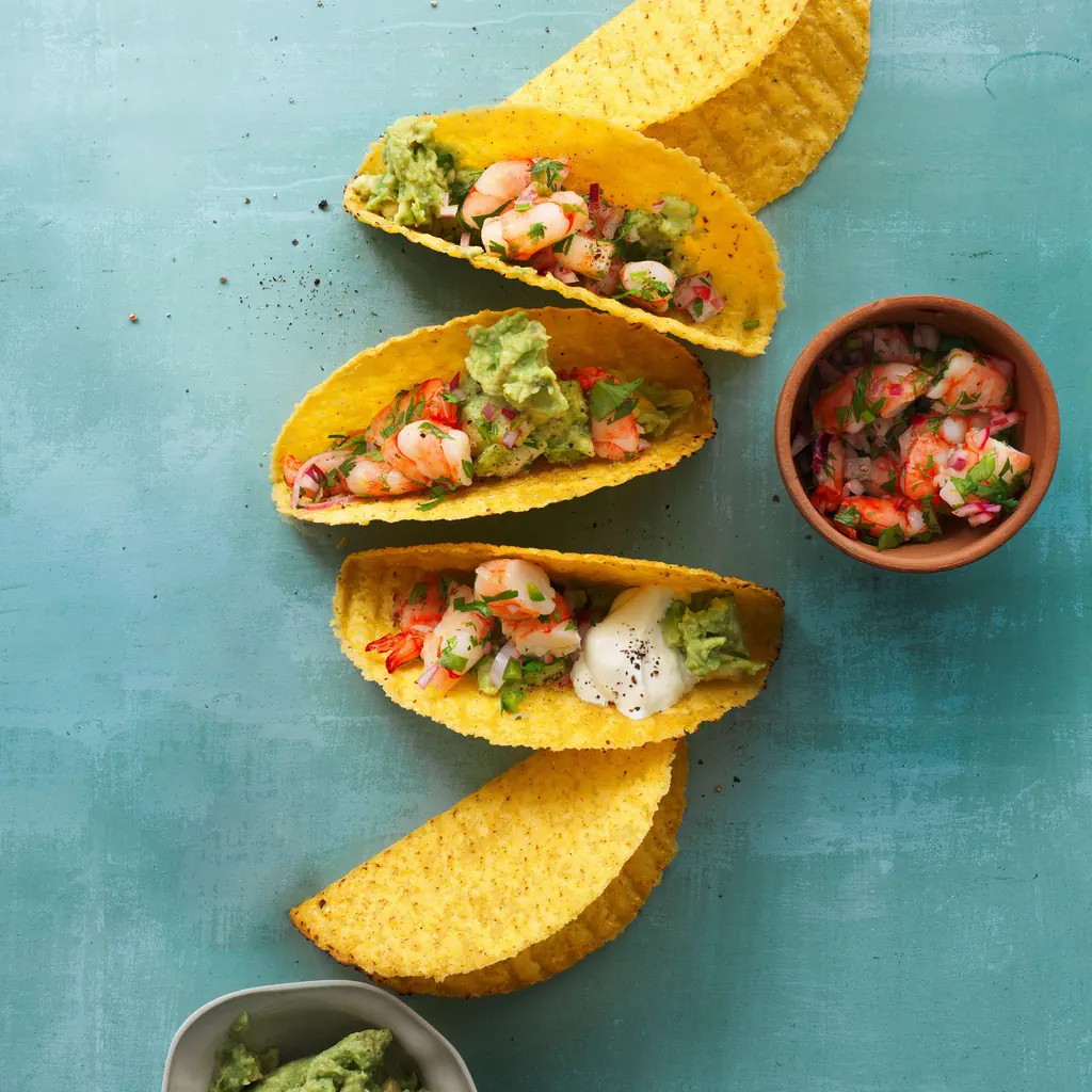 Tacos mit Crevetten und Avocadocreme