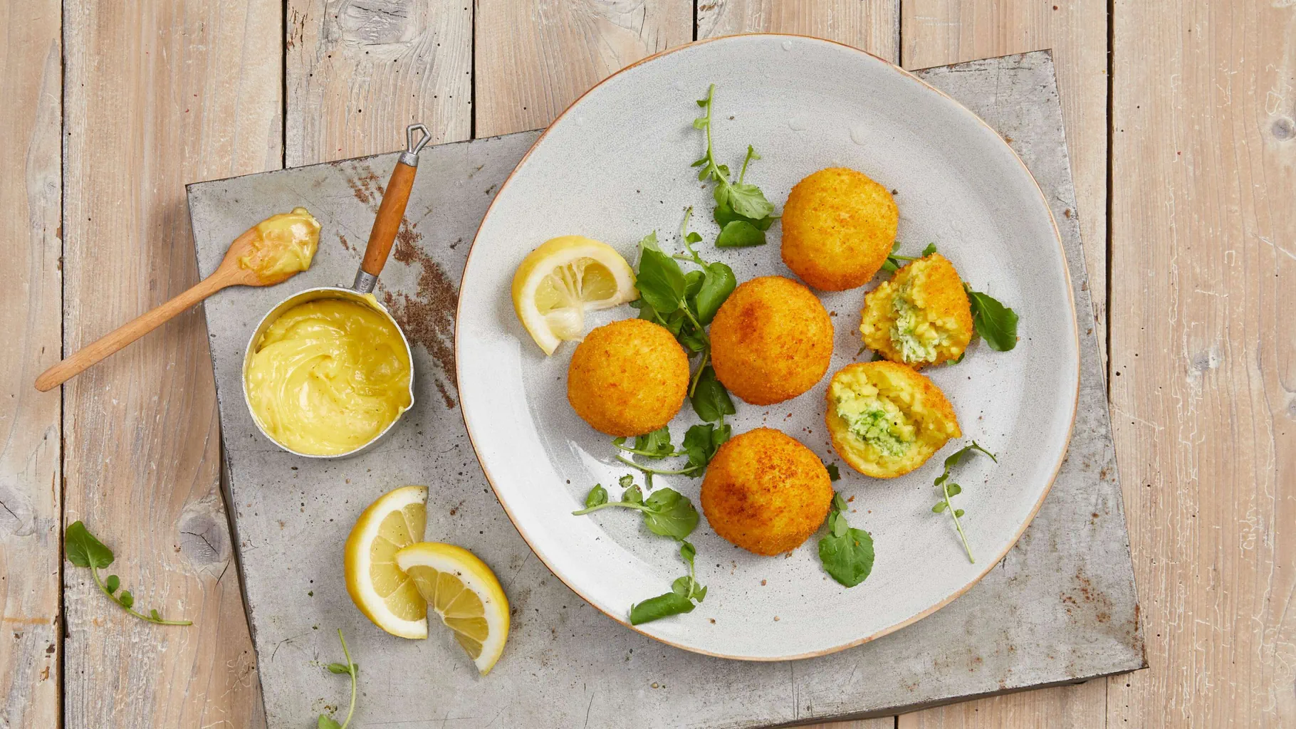 Arancini à la crème de petits pois