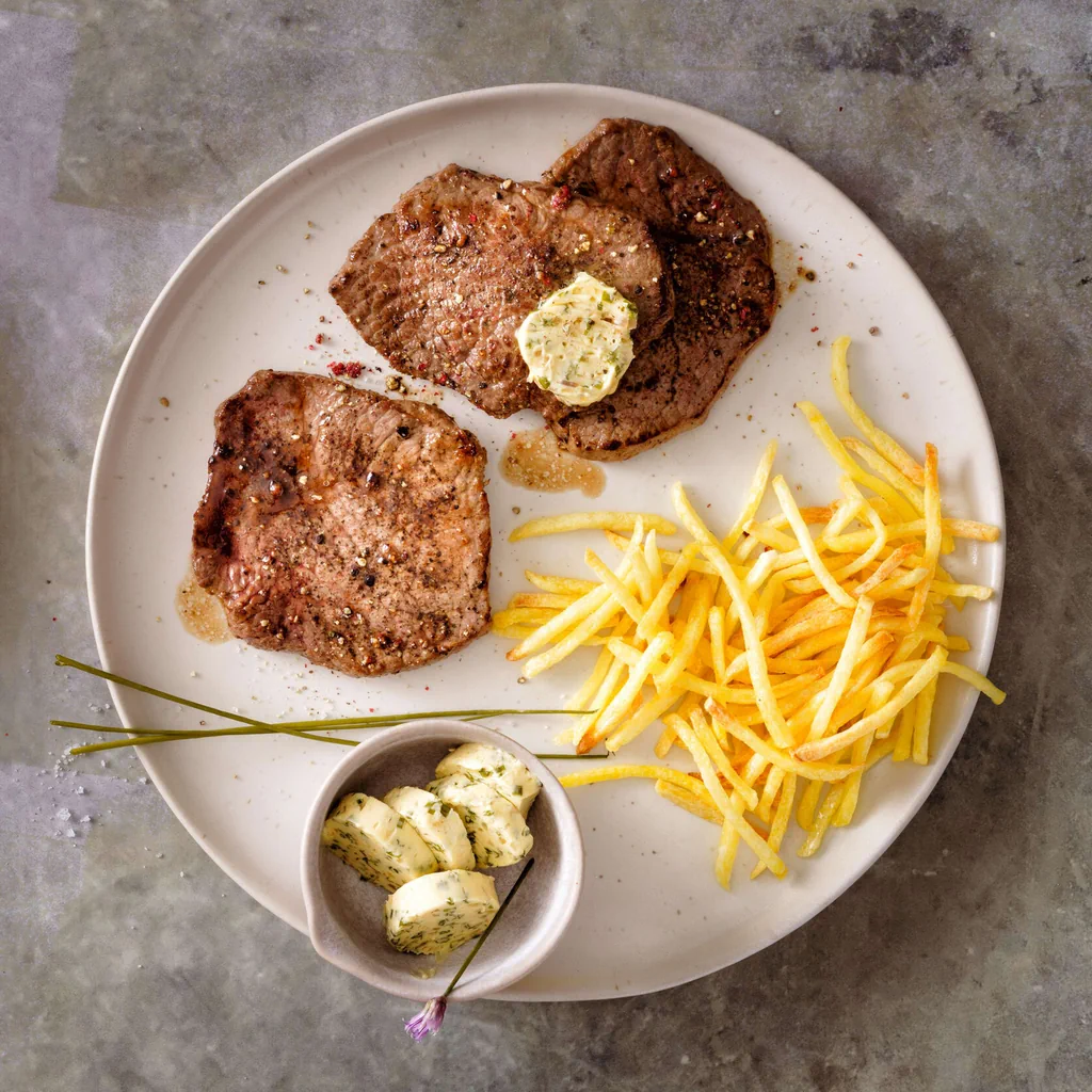 Tranches de bœuf au poivre avec beurre au whisky