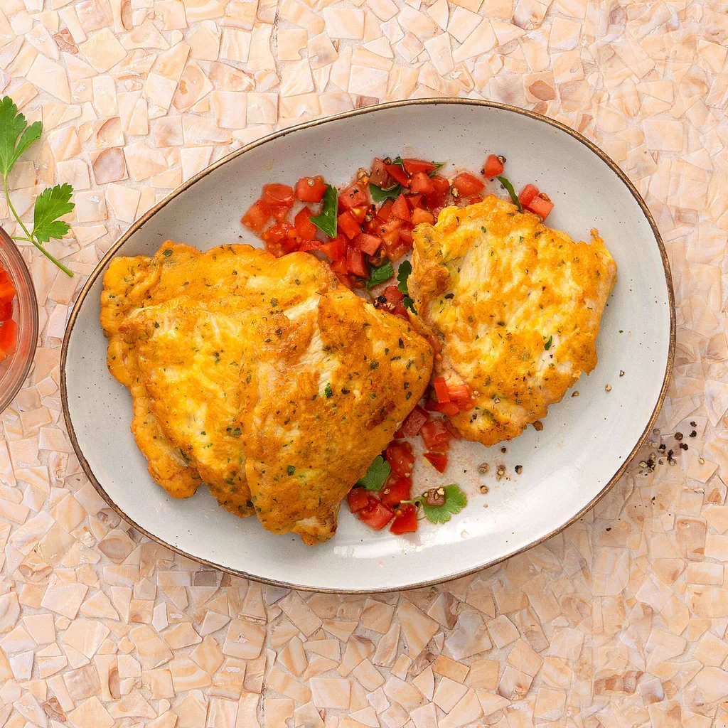 Piccata di tacchino con salsa fredda di pomodori