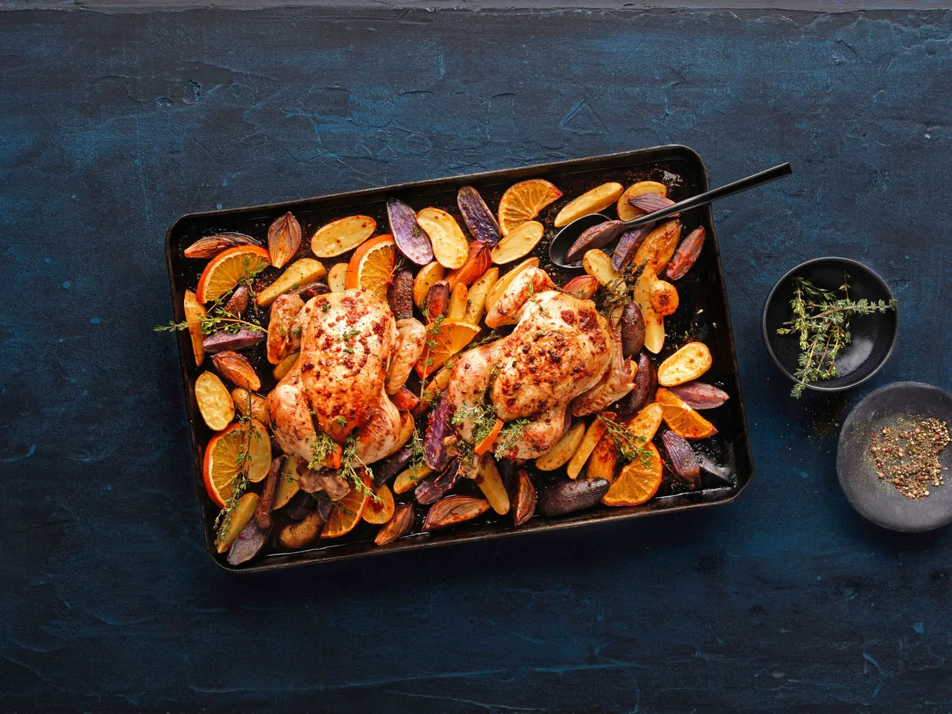 Coquelets mit Orange und Pesto rosso