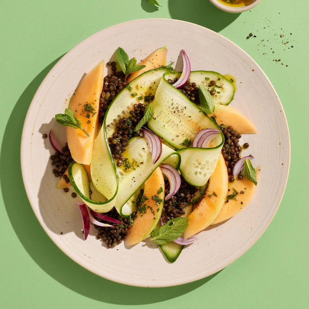 Salade de lentilles au concombre et au melon