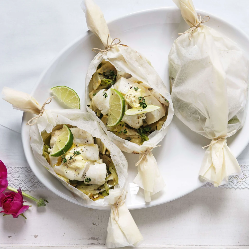 Papillotes de légumes et cabillaud