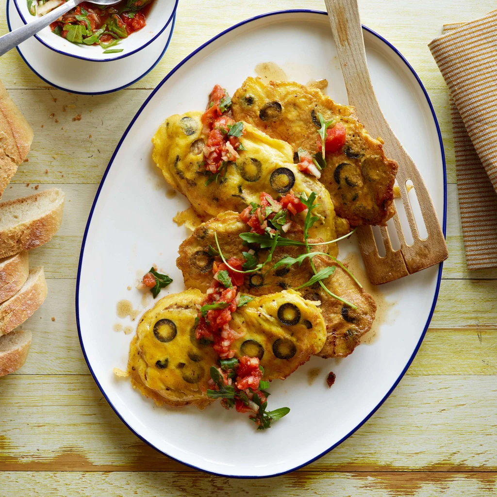 Olivenpiccata mit Tomaten-Rucola-Salsa