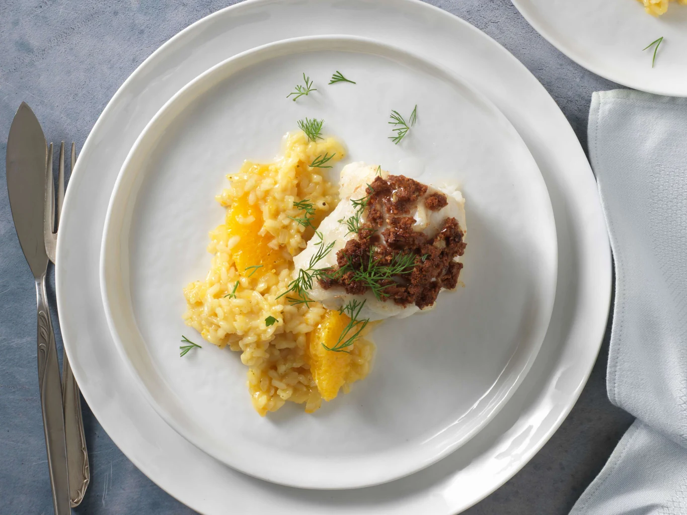 Seeteufel mit Lebkuchenkruste und Orangenrisotto
