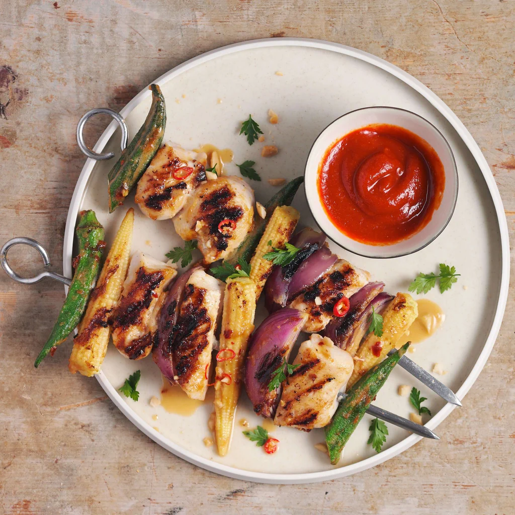 Kaninchenspiesse mit Erdnussmarinade