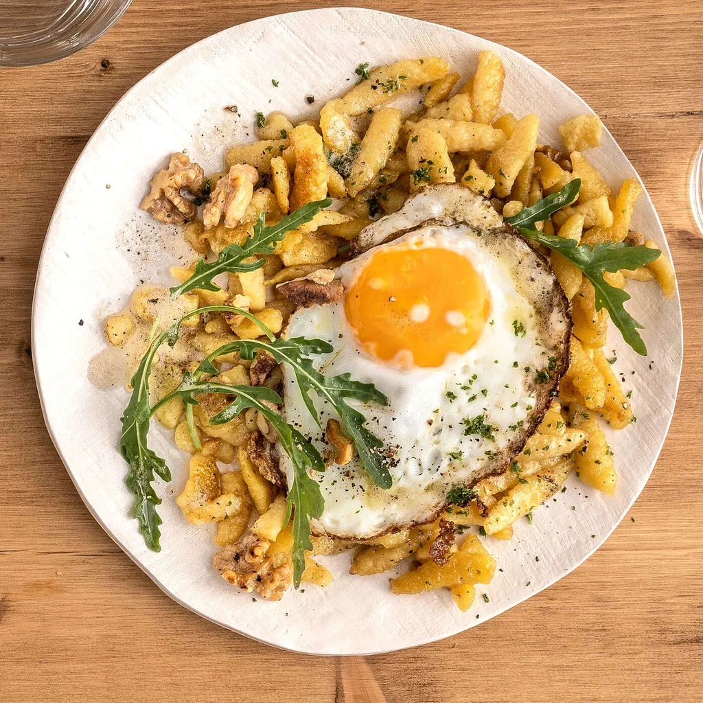 Spätzli mit Spiegelei und Rucola
