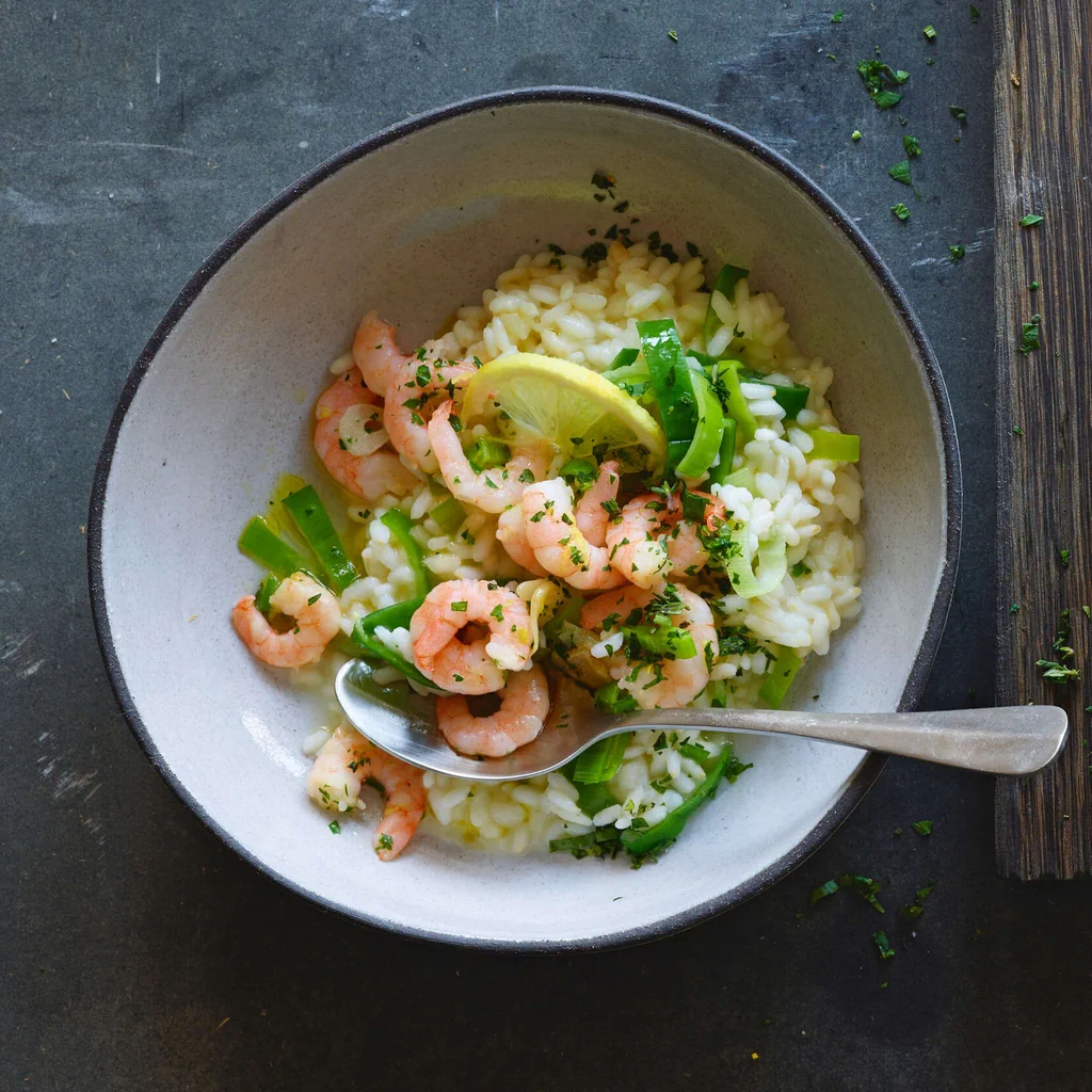 Risotto aux crevettes et au poireau