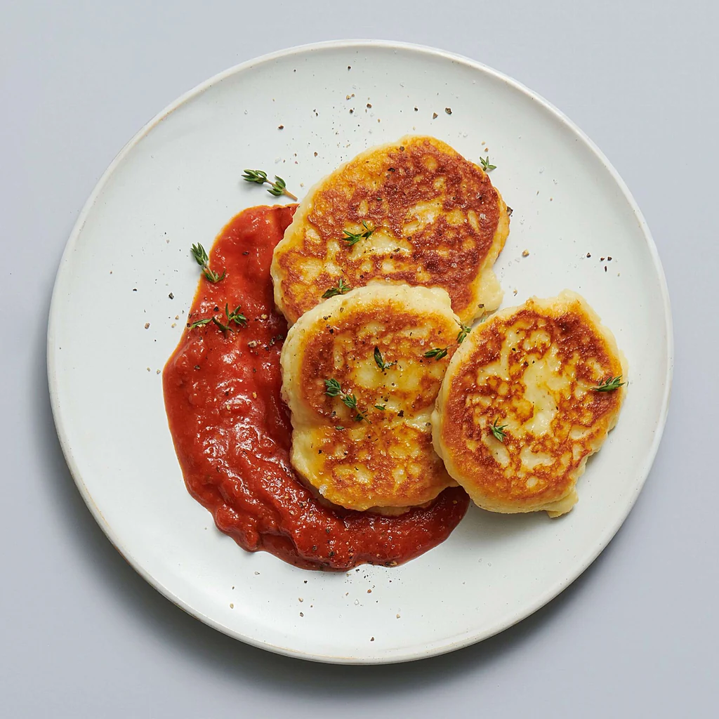 Ricottatätschli auf Tomatensauce