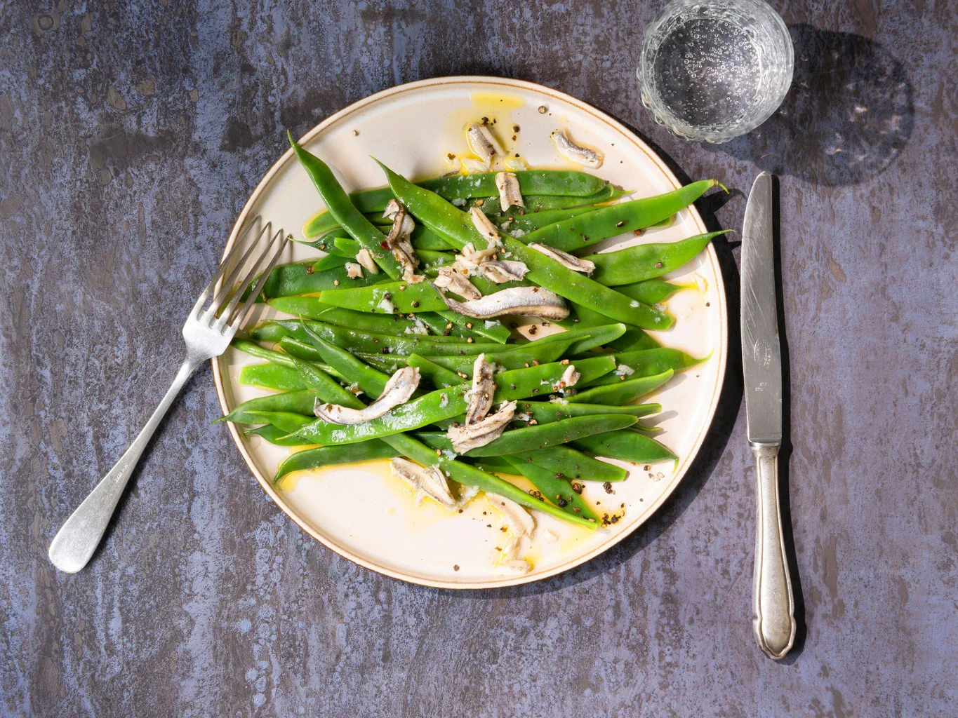 Haricots coco verts aux anchois