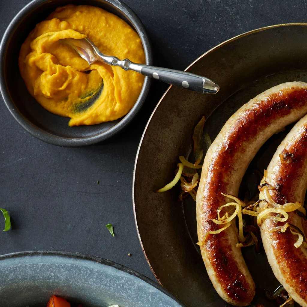 Saucisse à rôtir de porc avec moutarde à la courge