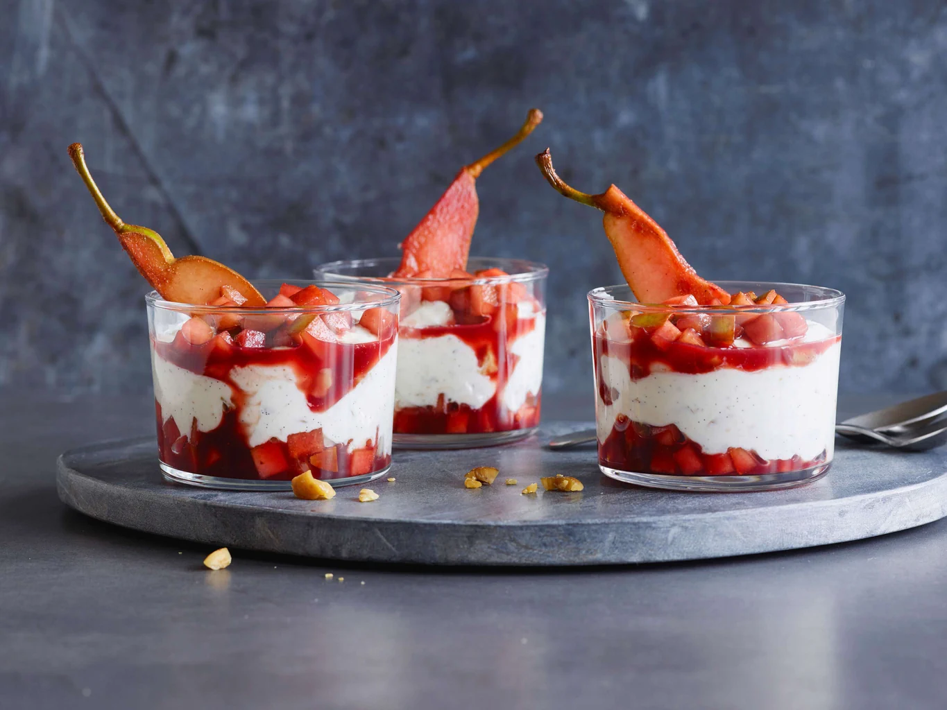 Crème avec marrons et poires pochées