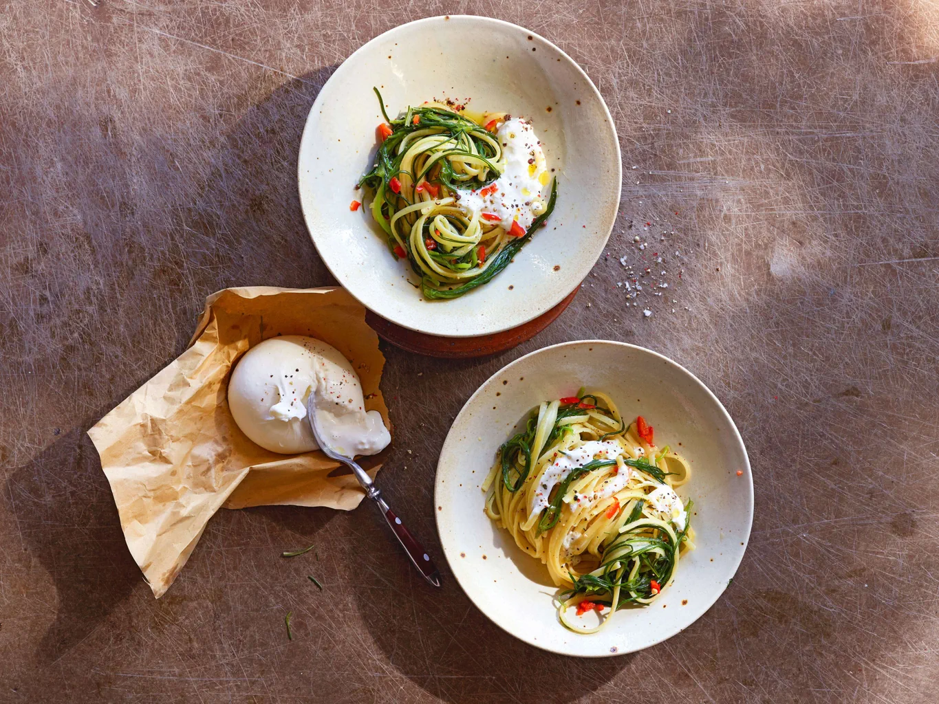 Tagliatelle mit Mönchsbart und Burrata