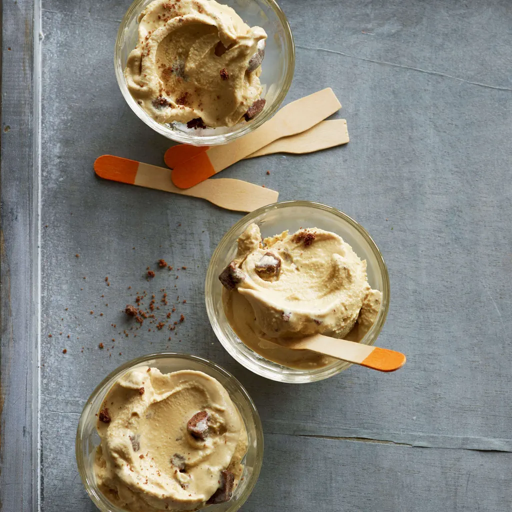 Yogourt glacé au moka avec biscuit au chocolat