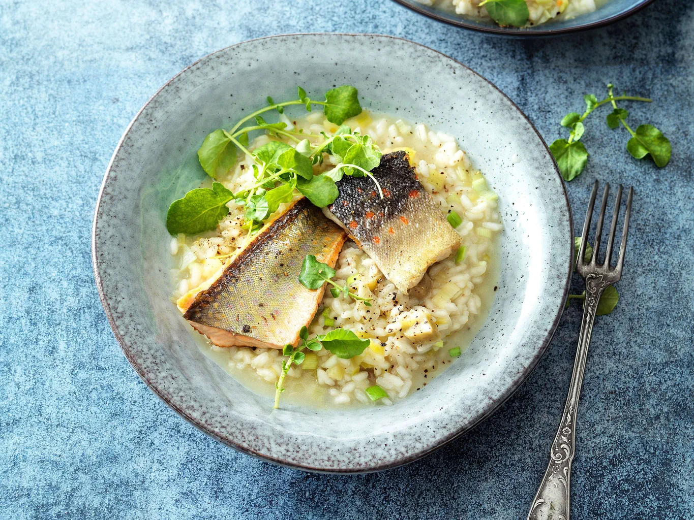 Forellenfilet auf Rhabarberrisotto