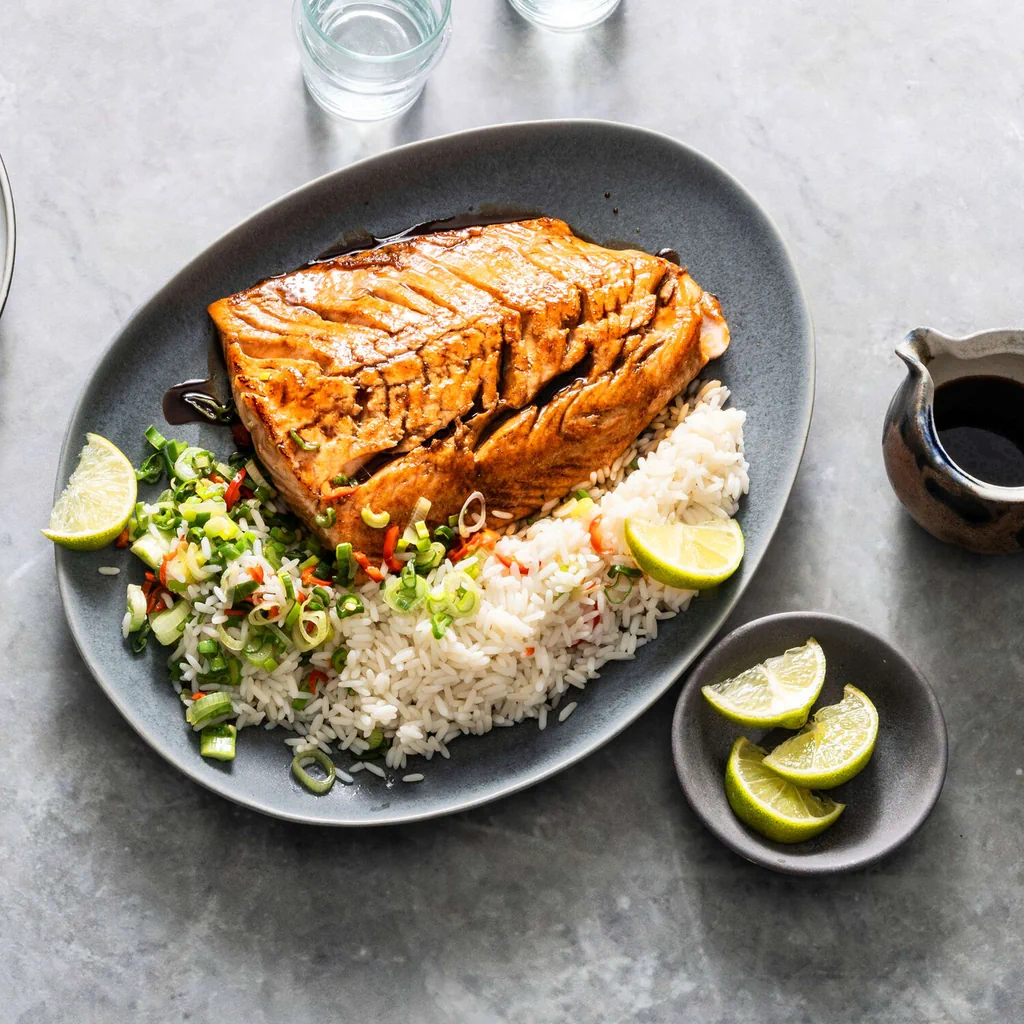 Salmone teriyaki con riso
