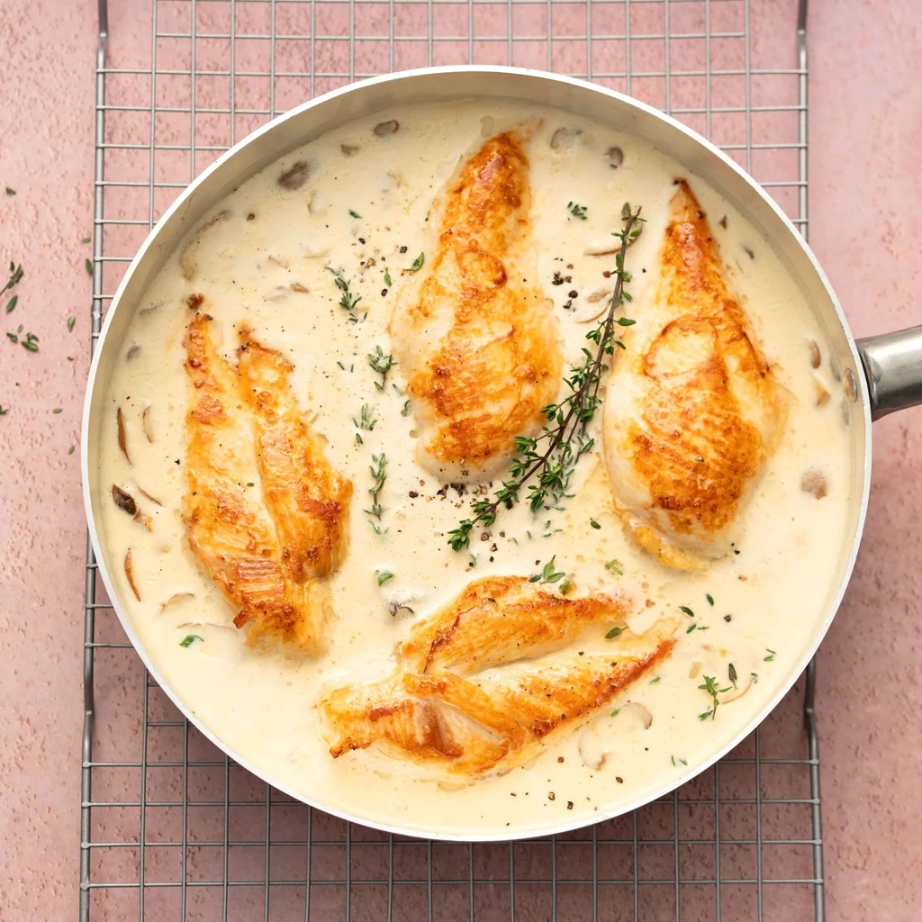 Pollo con salsa alla panna, timo e formaggio