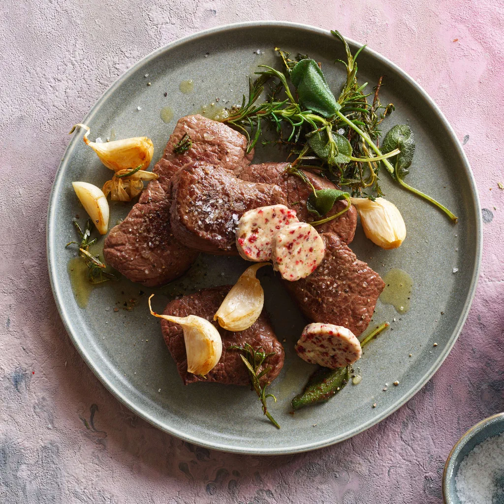 Entrecôtes de cerf avec beurre aux fines herbes et aux canneberges