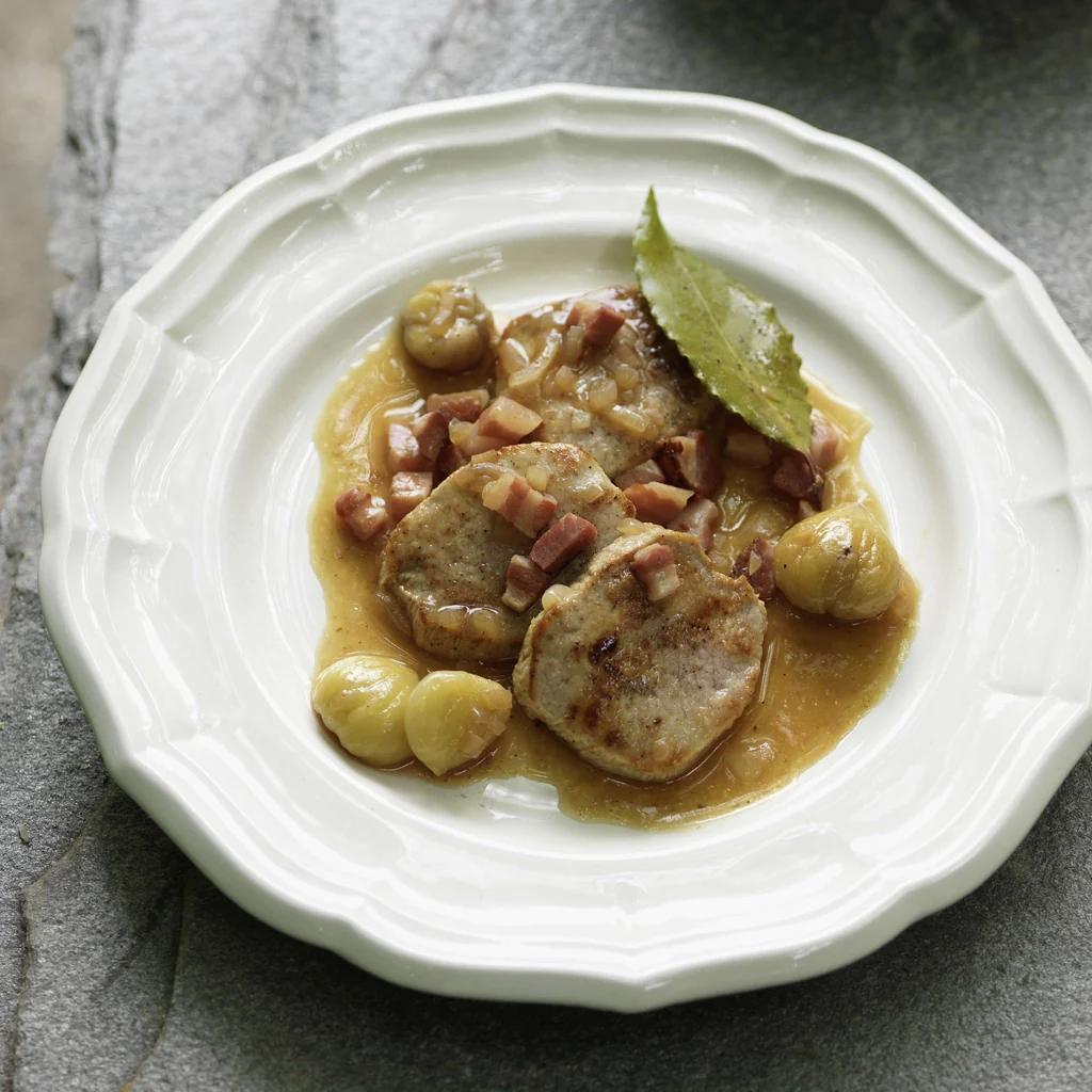 Kalbsschnitzel mit glasierten Marroni