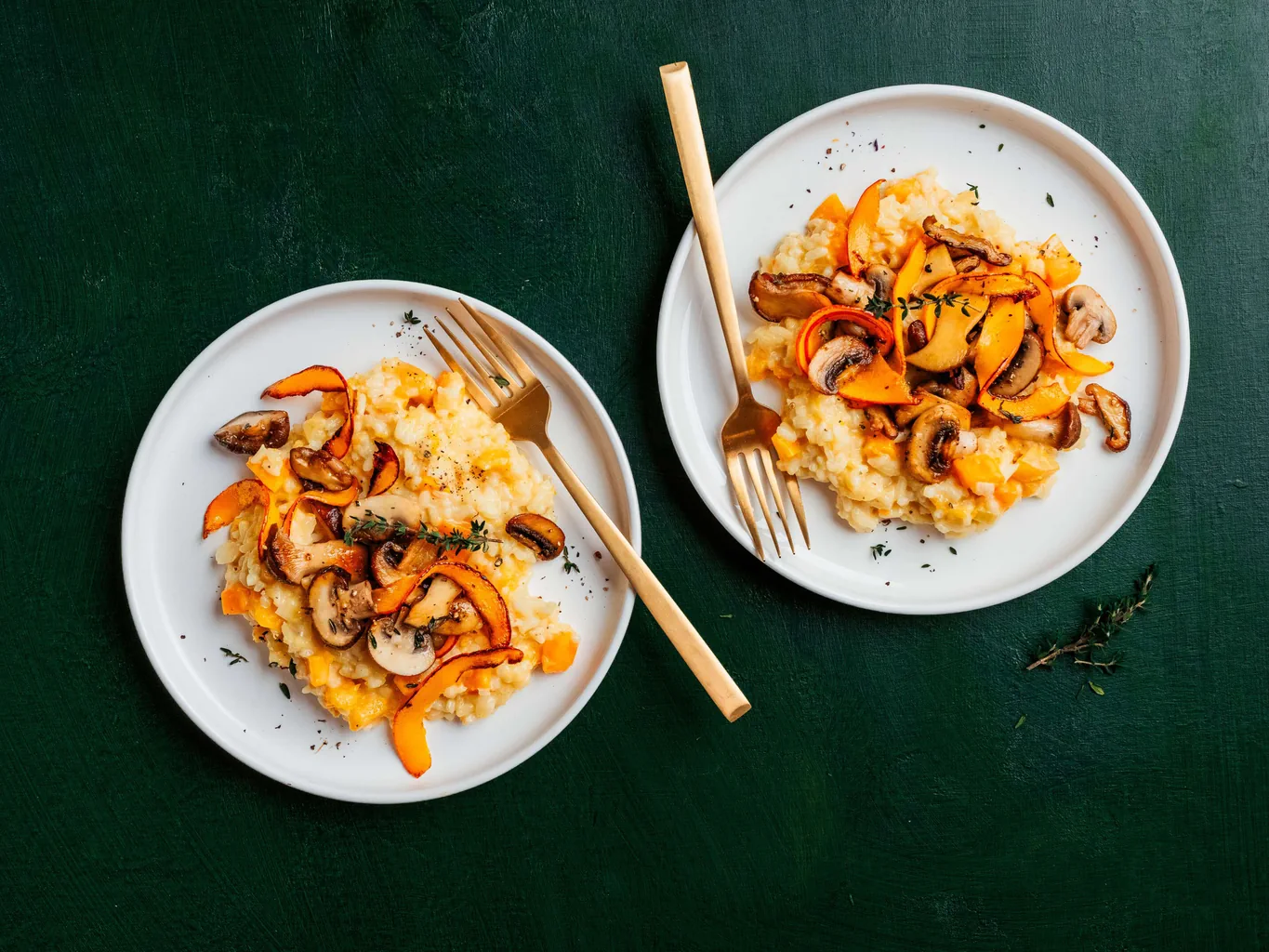 Risotto végan à la courge avec champignons