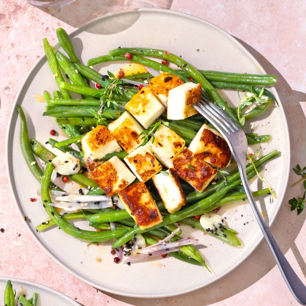 Fagiolini con halloumi glassato