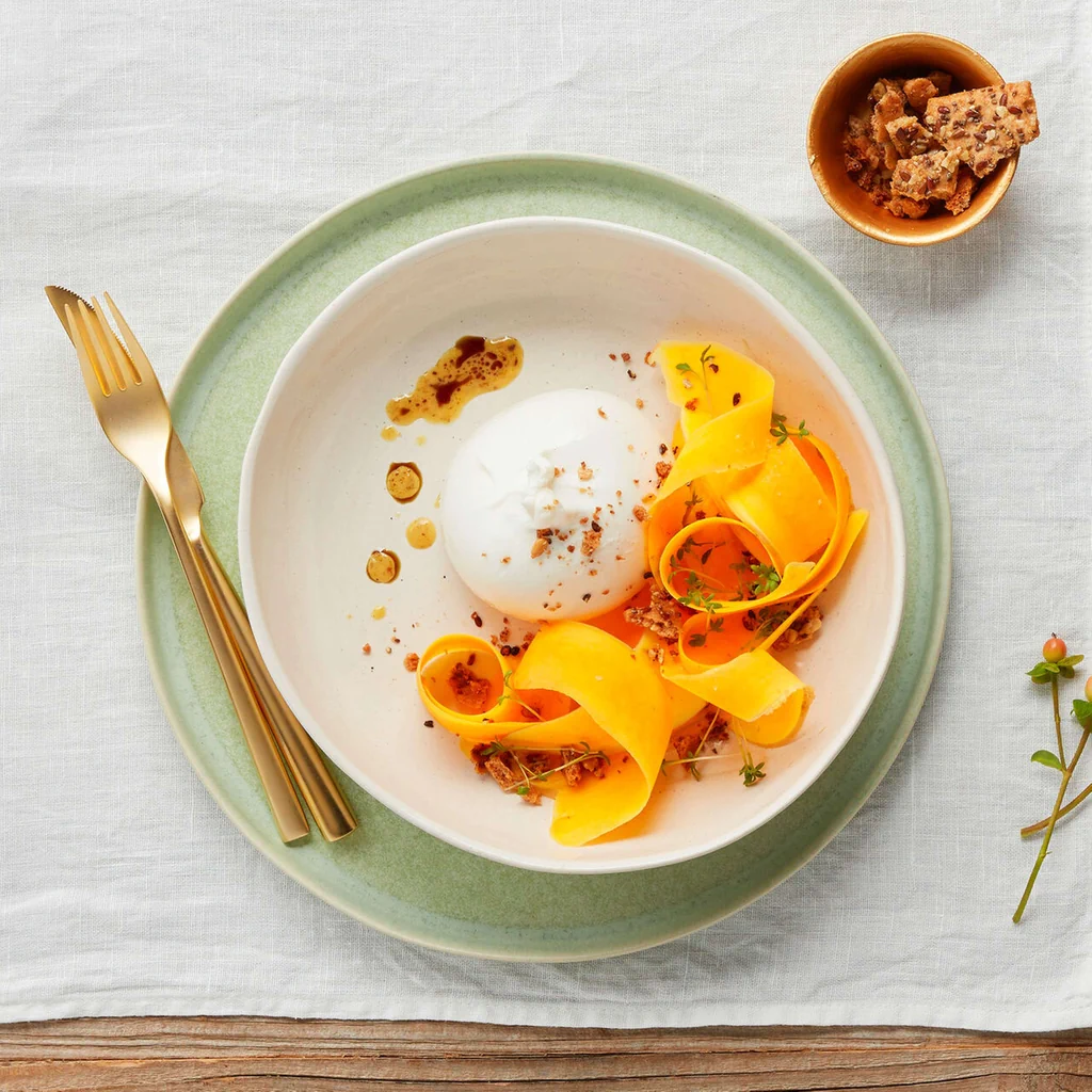 Courge au pain croustillant avec burrata
