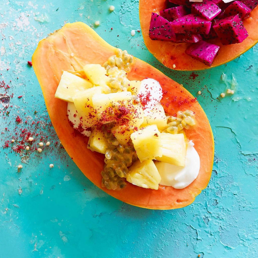 Papaia con ananas e frutti della passione