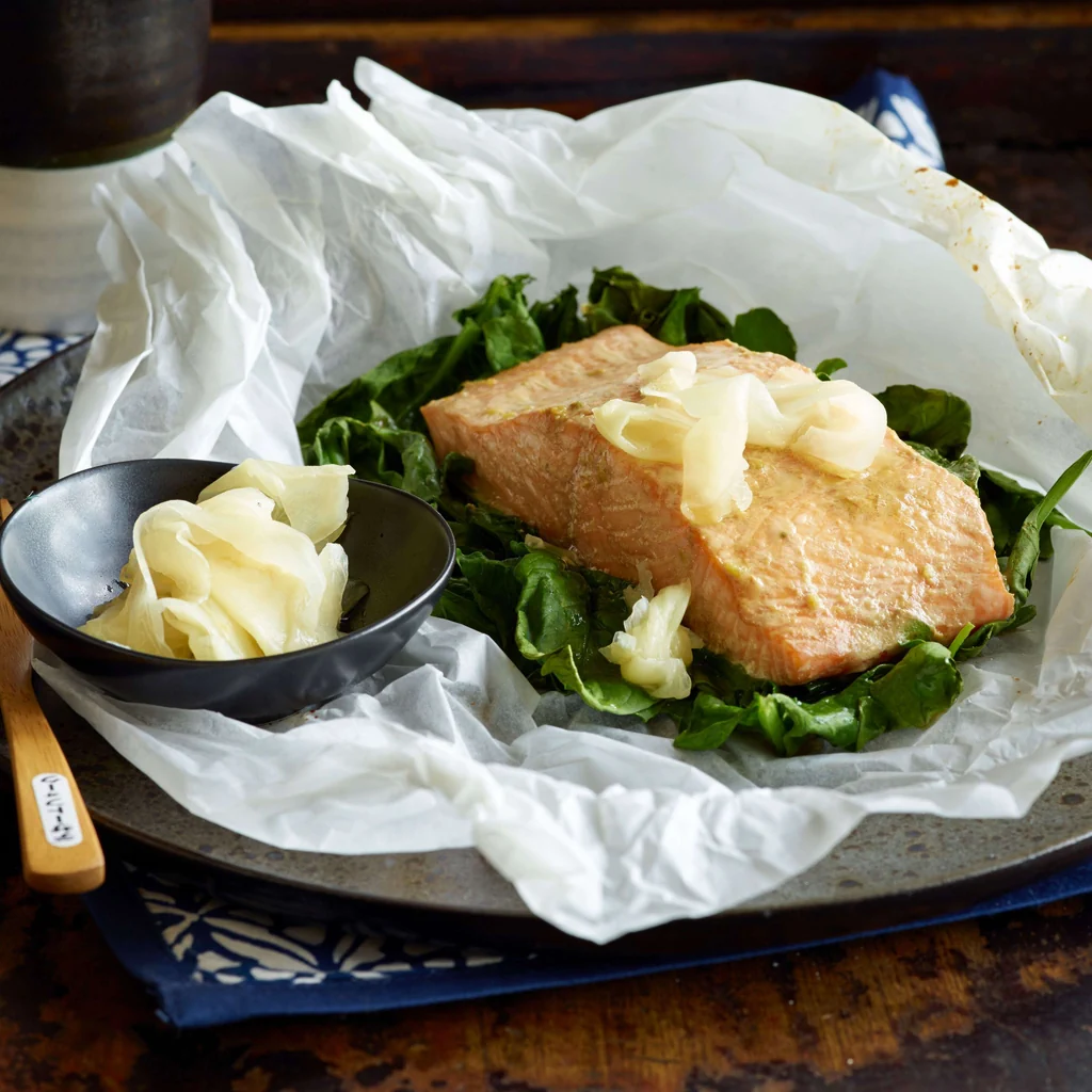 Salmone al cartoccio in salsa teriyaki e wasabi