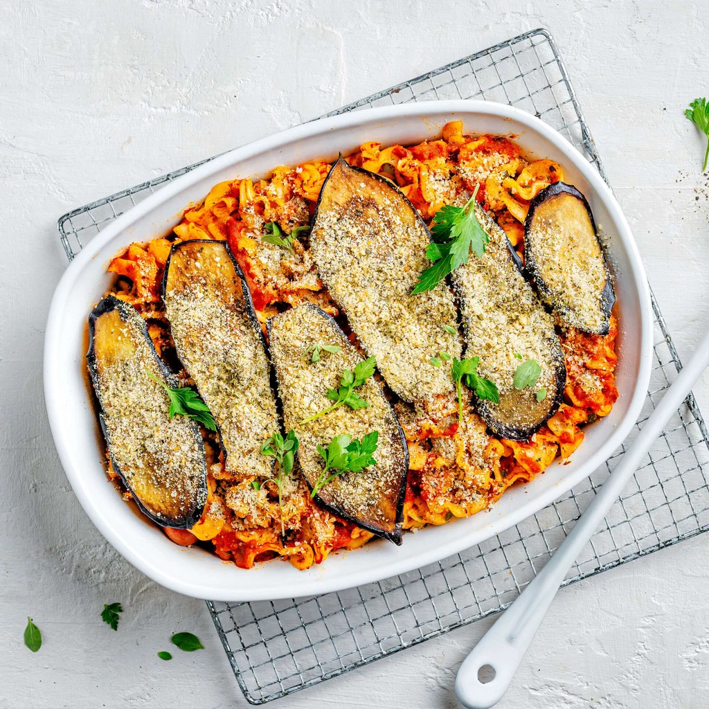 Gratin de pâtes aux aubergines