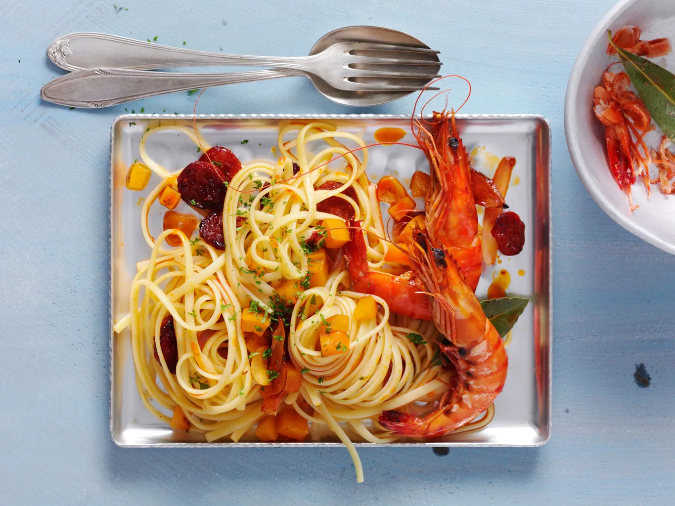 Linguine aux crevettes et au chorizo