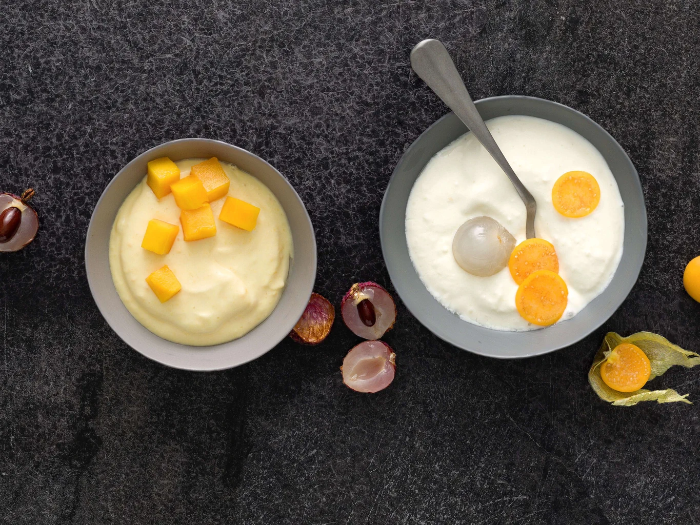 Duo de crèmes: mangue et litchis