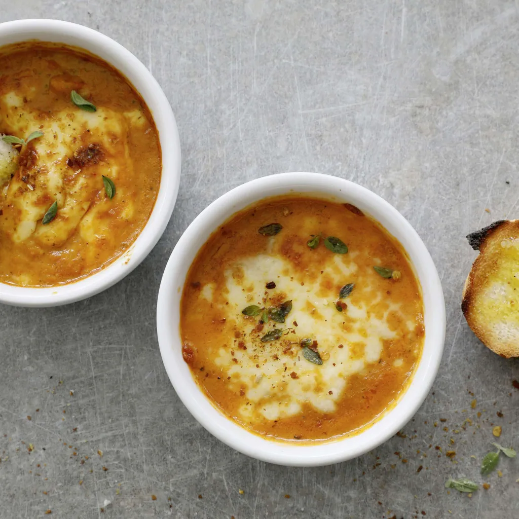 Zuppetta alla mozzarella con pane all'aglio