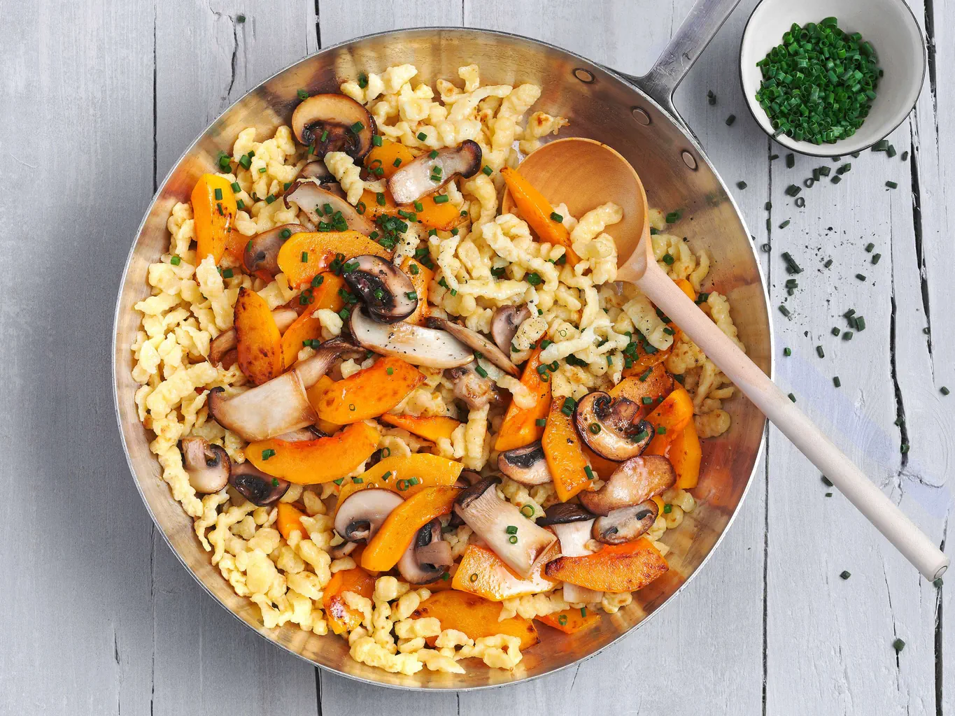 Knöpfli avec courge et champignons 