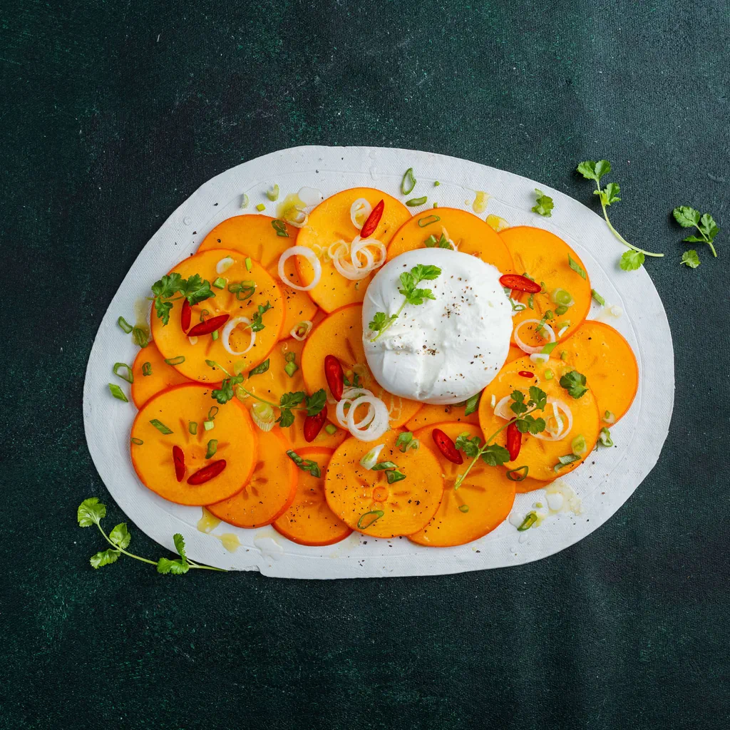Carpaccio de kaki avec burrata