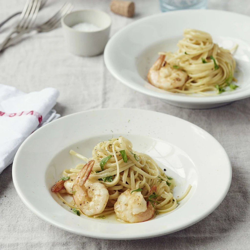 Linguine avec crevettes et ail