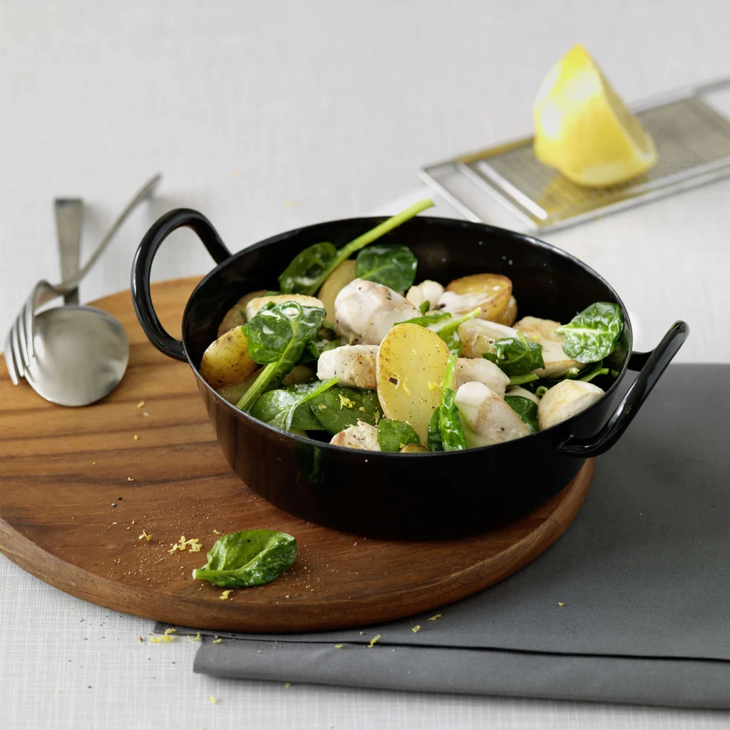Poulet-Kartoffel-Spinat-Pfanne mit Zitrone
