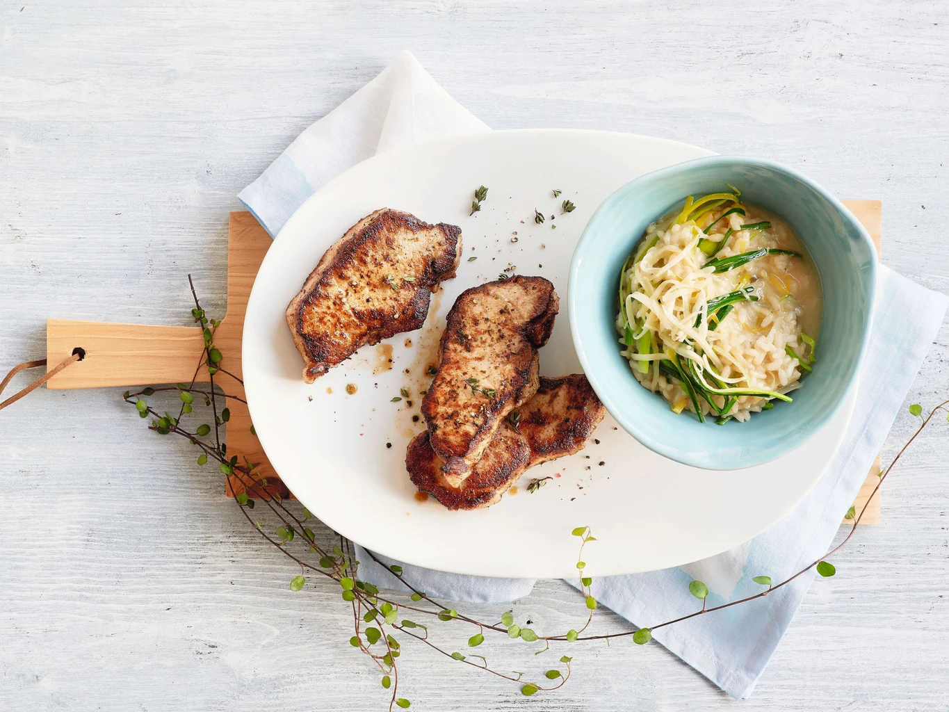 Schweinssteak mit Lauchrisotto